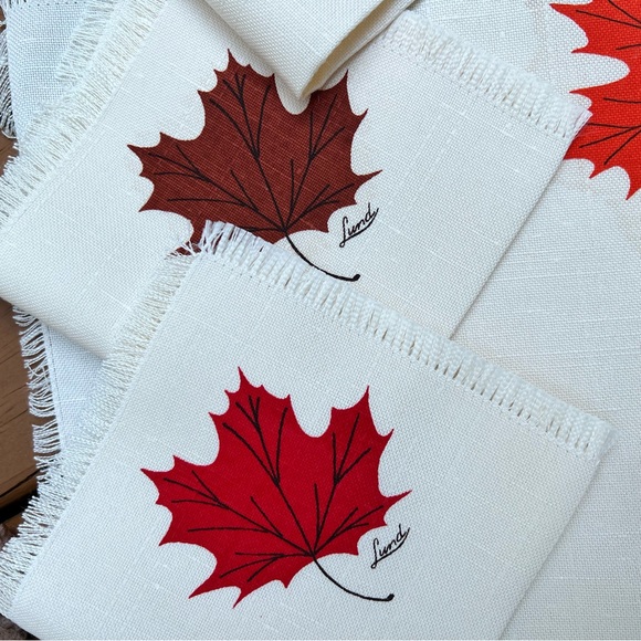 Vtg 70s Lund Silk Screened Maple Leaf Placemat and Napkin Set - Picture 4 of 4